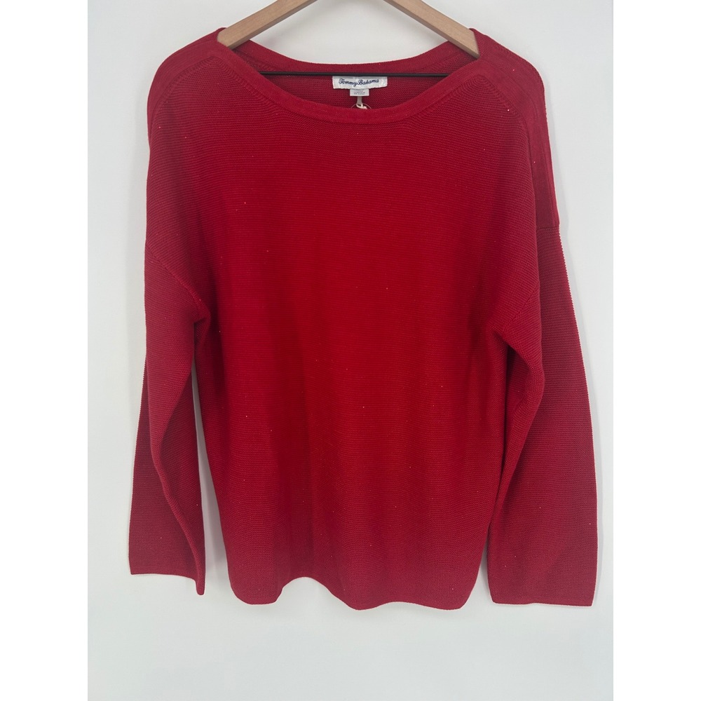 "NWT"‎ Tommy Bahama Crystal Sands Boat-Neck Sweater In Tango Red- Women's XL